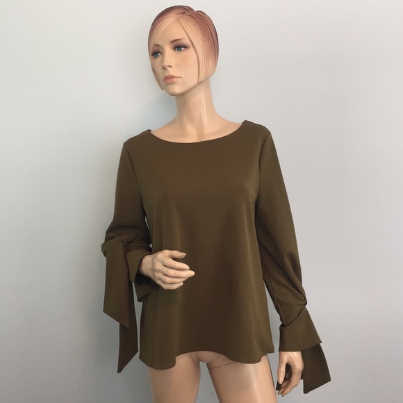 Ann Taylor Tops - Ann Taylor Army Green Tie Sleeves Blouse Large
